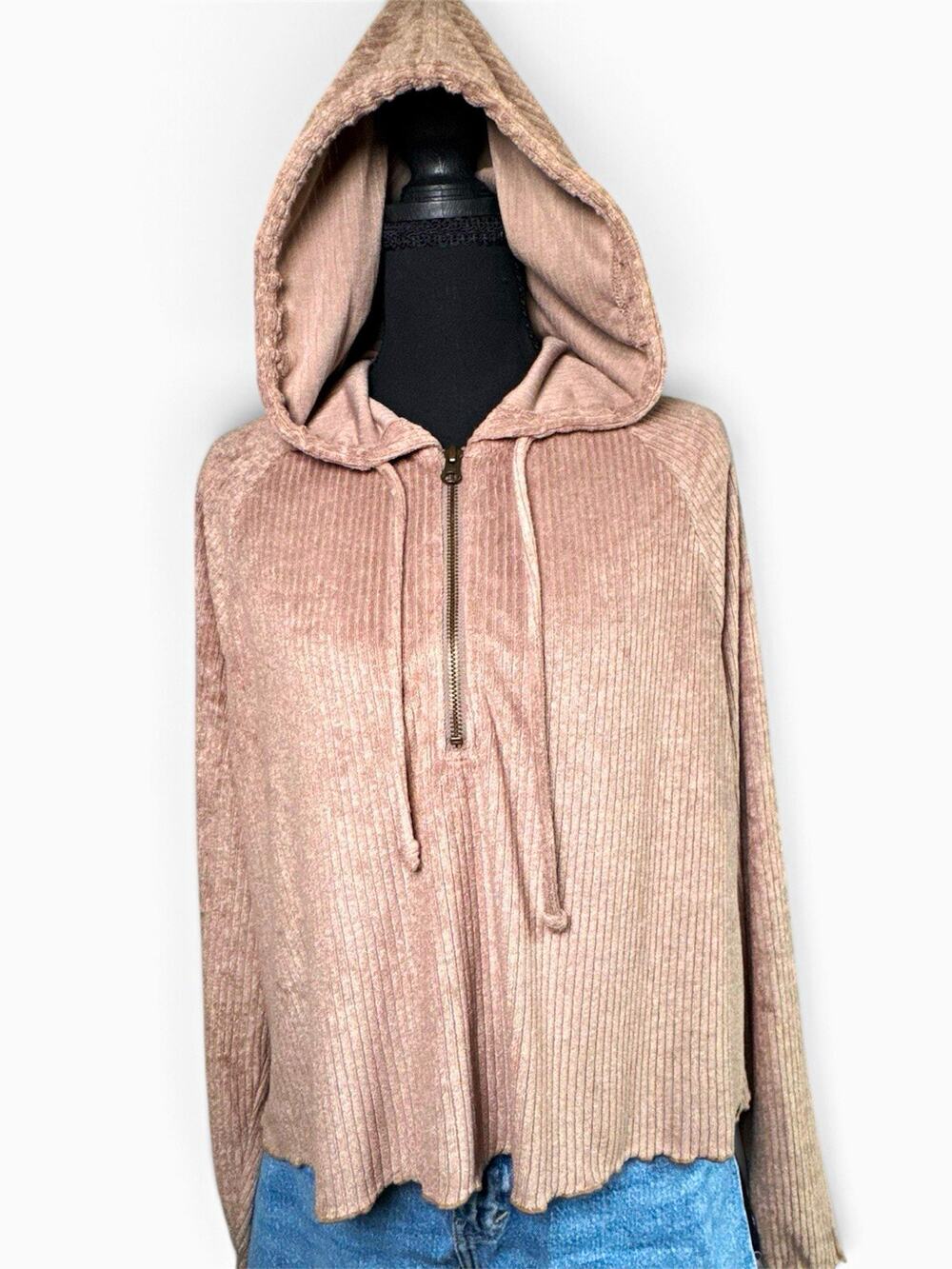 O'Neill Women’s Brown Knit Hooded 1/4 Zip Pullover Hoodie Regular L